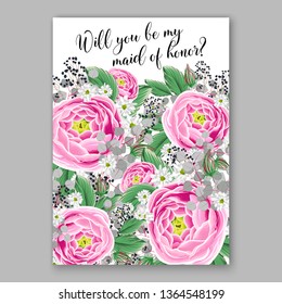 Rose wedding invitation peony floral bridal shower wreath background vector card template