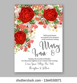 Rose wedding invitation peony vector card template