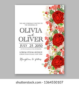 Rose wedding invitation peony vector card template