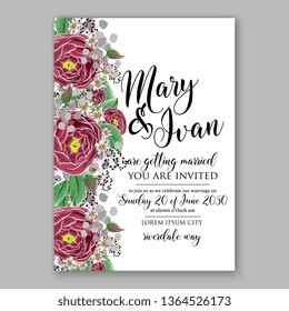 Rose wedding invitation vector card template greenery peony hibiscus