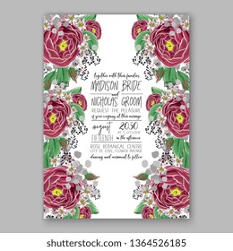 Rose wedding invitation vector card template greenery peony hibiscus