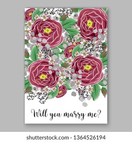 Rose wedding invitation vector card template greenery peony hibiscus