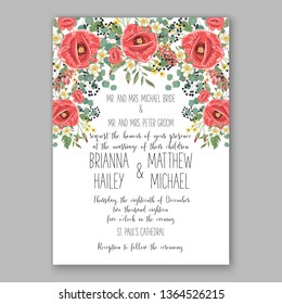 Rose wedding invitation vector card template greenery peony hibiscus