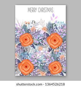 Rose wedding invitation vector card template greenery peony hibiscus