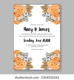 Rose wedding invitation vector card template greenery peony hibiscus