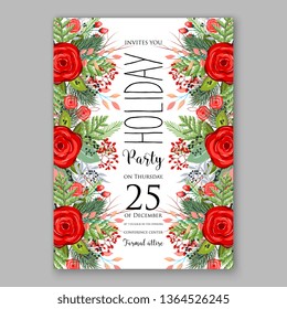 Rose wedding invitation vector card template greenery peony hibiscus