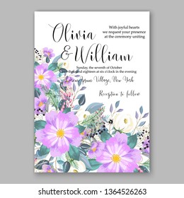 Rose wedding invitation vector card template greenery peony hibiscus