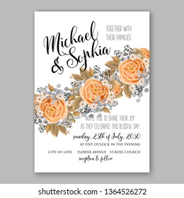 Rose wedding invitation vector card template greenery peony hibiscus