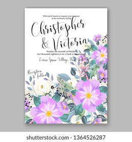 Rose wedding invitation vector card template greenery peony hibiscus