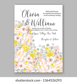 Rose wedding invitation vector card template greenery peony hibiscus