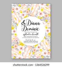 Rose wedding invitation vector card template greenery peony hibiscus