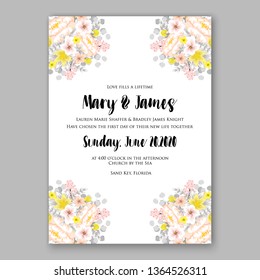 Rose wedding invitation vector card template greenery peony hibiscus