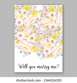 Rose wedding invitation vector card template greenery peony hibiscus