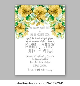 Rose wedding invitation vector card template greenery peony hibiscus