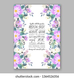 Rose wedding invitation vector card template greenery peony hibiscus