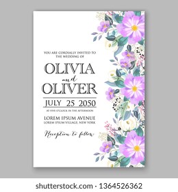 Rose wedding invitation vector card template greenery peony hibiscus