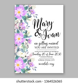 Rose wedding invitation vector card template greenery peony hibiscus