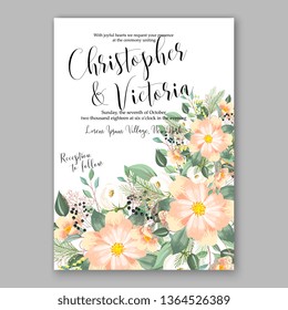 Rose wedding invitation vector card template greenery peony hibiscus
