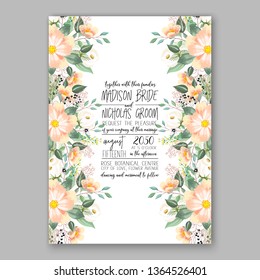 Rose wedding invitation vector card template greenery peony hibiscus