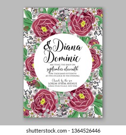 Rose wedding invitation vector card template greenery peony hibiscus