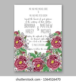 Rose wedding invitation vector card template greenery peony hibiscus