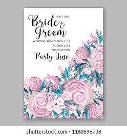 Rose wedding invitation vector floral background peony ranunculus greenery bridal shower invitation