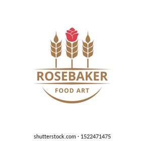 rose and wheat combine concept for bakery business vector logo graphic design template