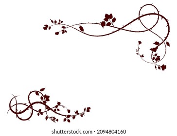 rose wicker plants frame on white background. scroll style vector illustration