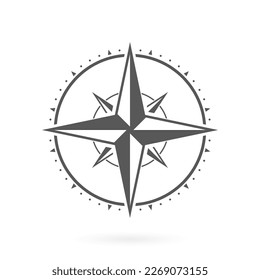 Señal del equipo retro de navegación por el viento rosa. Flecha de dirección de aventura al noroeste oriente oriente navegante Pictograma de glifo moderno. Icono de silueta de mapa de brújula. Ilustración de vectores aislados.