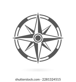 Pictograma de glifo del equipo retro de navegación por el viento rosa. Flecha de dirección de aventura al norte del sudoeste de Oriente Orientación Navegador Signo moderno. Icono de silueta de mapa de brújula. Ilustración de vectores aislados.