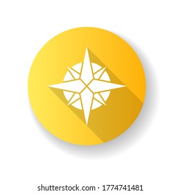 Rose of winds yellow flat design long shadow glyph icon. Traditional maritime navigation guide. Cardinal points directions pointer, sea travel orienteer. Windrose Silhouette RGB color illustration