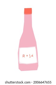 Rose wine bottle illustration. Vector stylized wine bottle on the white background