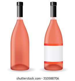 Rose wine. Bottles of  wine with blank label. Vector isolated on white.