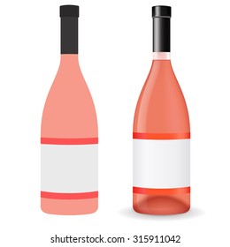 Rose wine. Bottles of wine with blank label. Vector illustration isolated on white background