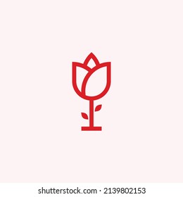 rose wine logo with wine glass and flowers vector illustration