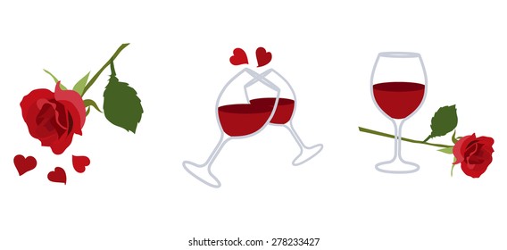 Rose & Wine Romantic Dating Vector Icon