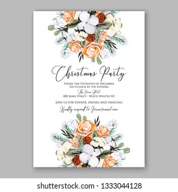 Rose winter Floral Wedding Invitation Card Template Vector Christmas party