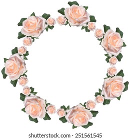 Rose wreath isolated on white. Vector illustration.