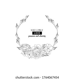 Rose wreath vector in eps. Outline roses in circle composition. Bloom, buds, flowers.The concept of wedding and Valentine's day. Flower poster, invite. Vector schemes for greeting cards or invitations