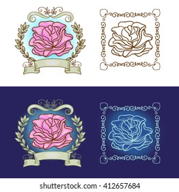 Rose and wreath vintage design decorative elements isolated