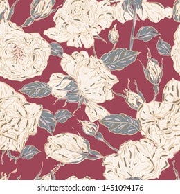 The Rose.Beautiful flowers of roses. Freehand drawing. Beautiful plant. Vector print for textiles. Vector illustration. Seamless pattern.