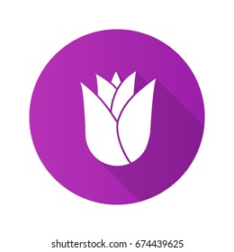 Rosebud flat design long shadow glyph icon. Rose flower head. Vector silhouette illustration