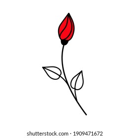 Rosebud. Red Rose. Valentine's Day. Declaration of love. Happy Birthday. Vector hand drawn illustration. For greeting card, sticker, holiday design, poster, flyer.