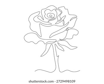rosebud,bud of rose, abstract continuous single one line art hand drawing sketch logo on white background