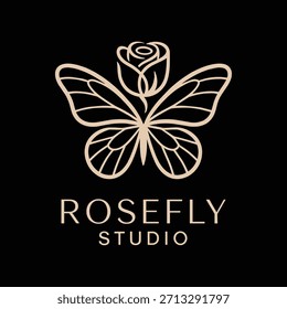 Rosefly studio logo with butterfly and rose on