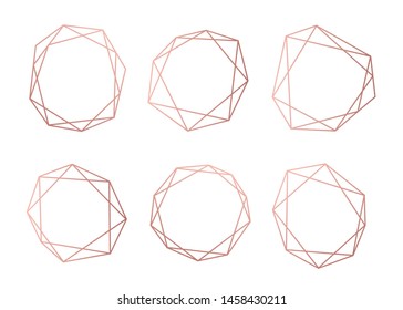 Rosegold collection of geometrical polyhedron, art deco style for wedding invitation, luxury templates, decorative patterns, Vector