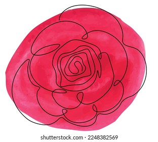 rose,hand drawn, continuous mono line, one line art. Painted with watercolor