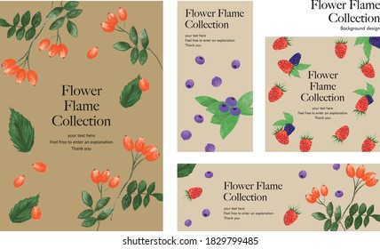 Rosehip and berry plant frame template material: hand drawn illustration