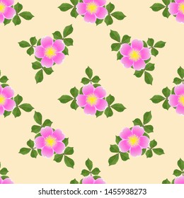 Rosehip, flowers with leaves, geometric pattern, vector.
