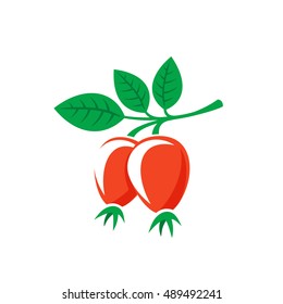 Rosehip leaves with berries color silhouette. Briar symbol.